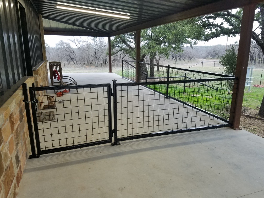 Welded wire gate installed at covered porch by Frank Valdez Fencing
